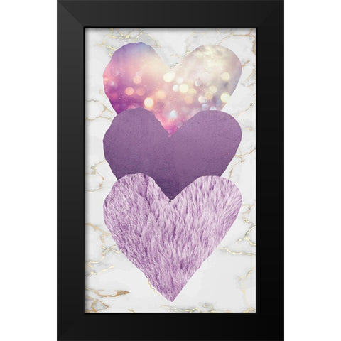 Triple Heart Purple Black Modern Wood Framed Art Print by Brown, Victoria