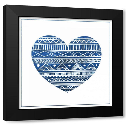 Indigo Tribal Heart 1 Black Modern Wood Framed Art Print with Double Matting by Brown,Victoria