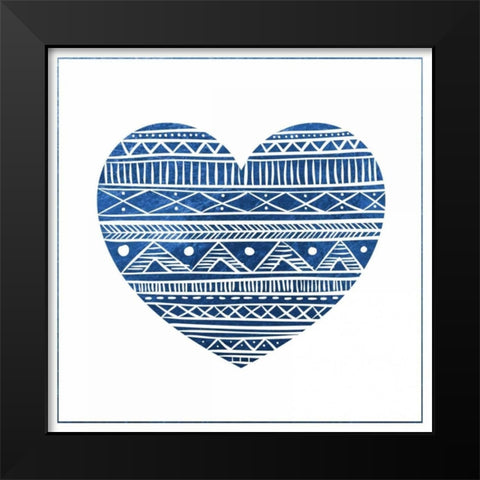 Indigo Tribal Heart 1 Black Modern Wood Framed Art Print by Brown,Victoria
