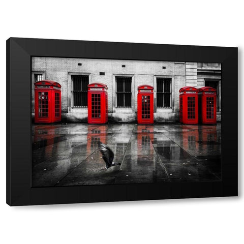 London Phone Booths Bird Black Modern Wood Framed Art Print by Brown,Victoria