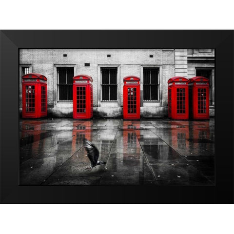 London Phone Booths Bird Black Modern Wood Framed Art Print by Brown,Victoria