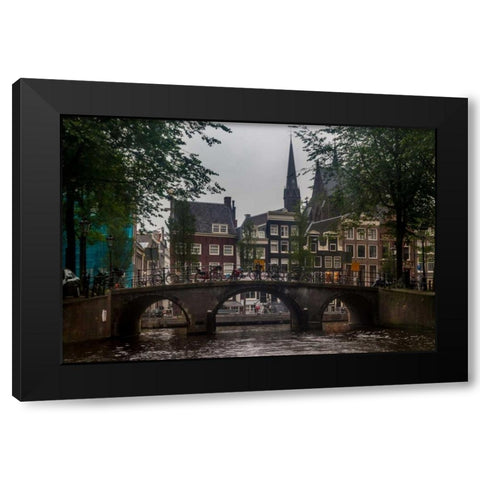 Amsterdam Bridge Black Modern Wood Framed Art Print with Double Matting by Kostka, Vladimir