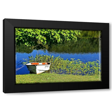 Country Pond Row Boat Black Modern Wood Framed Art Print with Double Matting by Foschino, Suzanne