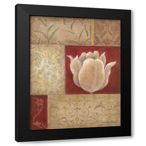 Patchwork Tulip Black Modern Wood Framed Art Print by Tava Studios
