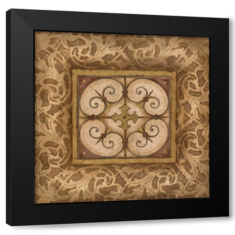 Scroll Medallion I Black Modern Wood Framed Art Print by Tava Studios