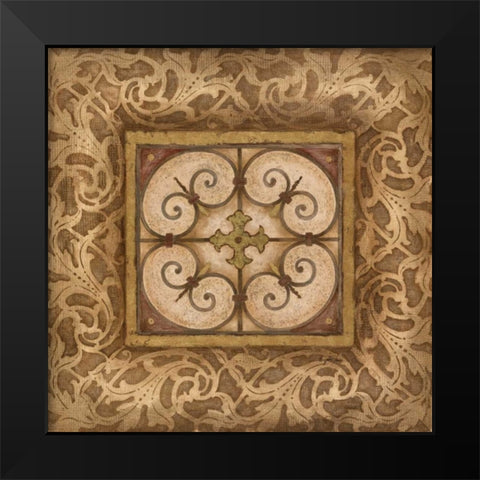 Scroll Medallion I Black Modern Wood Framed Art Print by Tava Studios