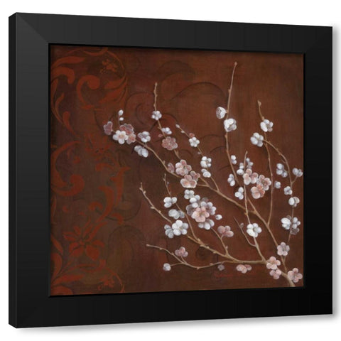 Cherry Blossoms on Cinnabar I Black Modern Wood Framed Art Print by Tava Studios