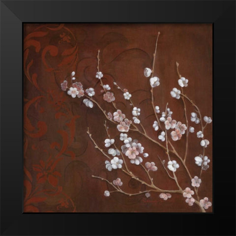 Cherry Blossoms on Cinnabar I Black Modern Wood Framed Art Print by Tava Studios