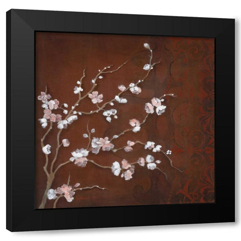 Cherry Blossoms on Cinnabar II Black Modern Wood Framed Art Print by Tava Studios