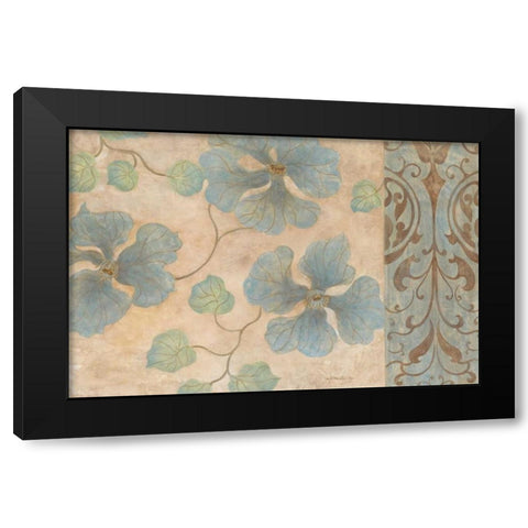 Blue Damask II Black Modern Wood Framed Art Print by Tava Studios