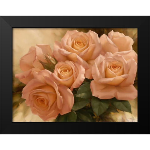 Peach Rose Splendor I Black Modern Wood Framed Art Print by Levashov, Igor
