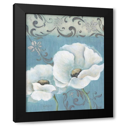Poppies on Blue I Black Modern Wood Framed Art Print by Tava Studios