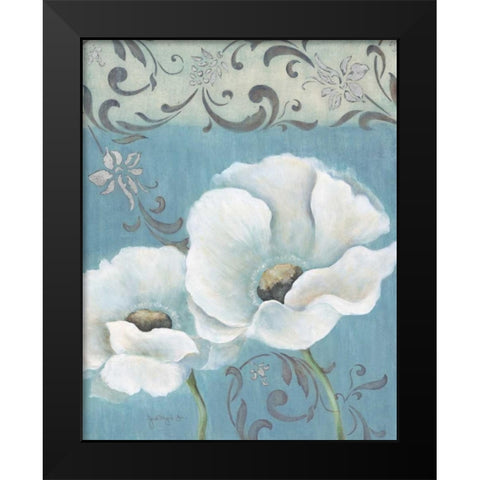 Poppies on Blue I Black Modern Wood Framed Art Print by Tava Studios