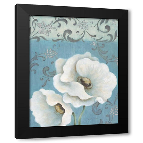 Poppies on Blue II Black Modern Wood Framed Art Print by Tava Studios