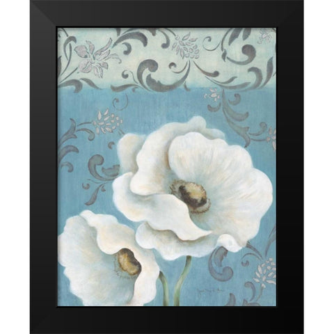 Poppies on Blue II Black Modern Wood Framed Art Print by Tava Studios