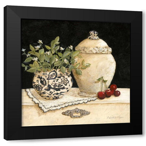 Cherry Still Life Black Modern Wood Framed Art Print with Double Matting by Olson, Charlene