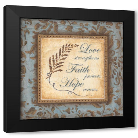 Love Faith Hope Black Modern Wood Framed Art Print by Tava Studios