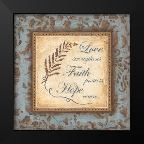 Love Faith Hope Black Modern Wood Framed Art Print by Tava Studios