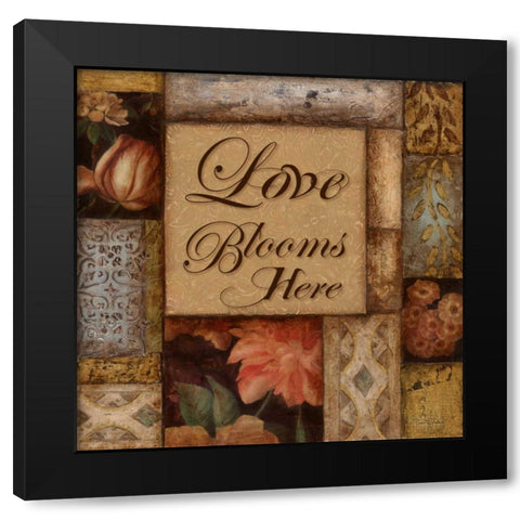 Love Blooms Here Black Modern Wood Framed Art Print by Tava Studios