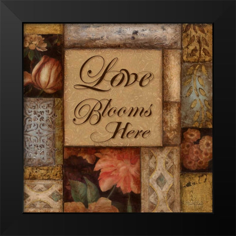 Love Blooms Here Black Modern Wood Framed Art Print by Tava Studios