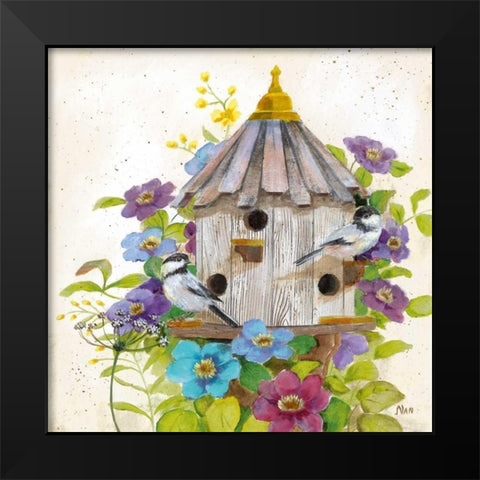 Chickadees Black Modern Wood Framed Art Print by Nan