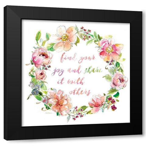 Joy Wreath Black Modern Wood Framed Art Print with Double Matting by Robinson, Carol