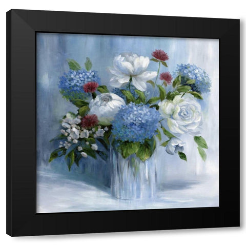 Blue Arrangement Black Modern Wood Framed Art Print by Nan