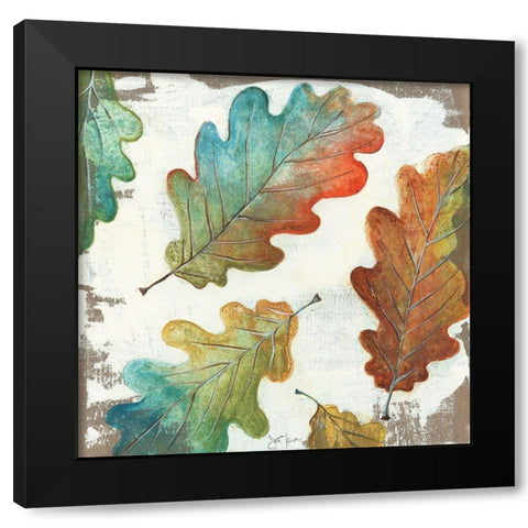 Fall Leaves II Black Modern Wood Framed Art Print with Double Matting by Tava Studios
