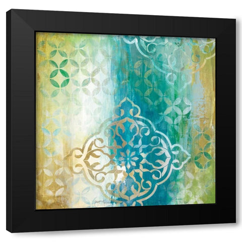Teal Impression I Black Modern Wood Framed Art Print with Double Matting by Tava Studios