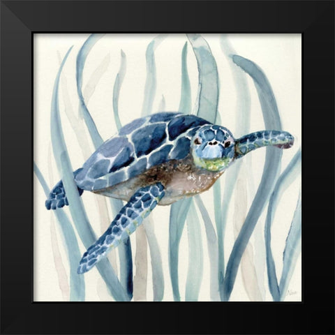 Turtle in Seagrass I Black Modern Wood Framed Art Print by Nan