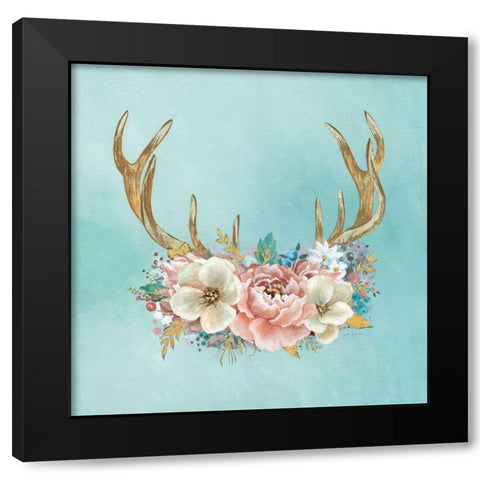 Antler Flourish Black Modern Wood Framed Art Print with Double Matting by Tava Studios