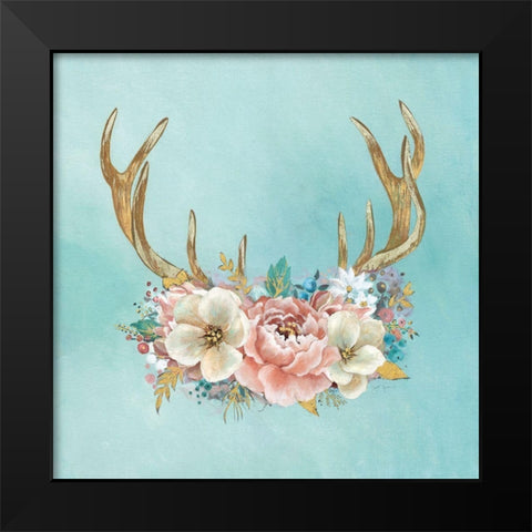 Antler Flourish Black Modern Wood Framed Art Print by Tava Studios