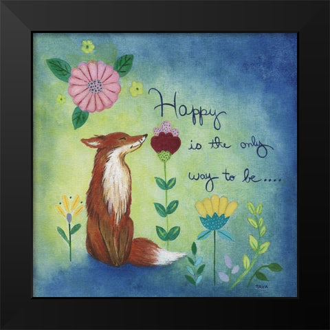 Happy Fox Black Modern Wood Framed Art Print by Tava Studios