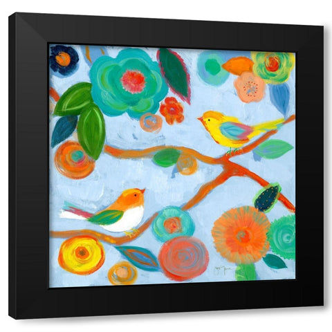 Birds and Whimsy I Black Modern Wood Framed Art Print with Double Matting by Tava Studios