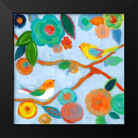 Birds and Whimsy I Black Modern Wood Framed Art Print by Tava Studios