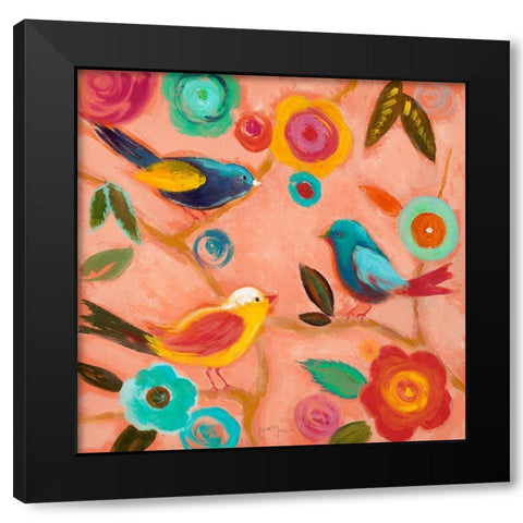 Birds and Whimsy II Black Modern Wood Framed Art Print with Double Matting by Tava Studios