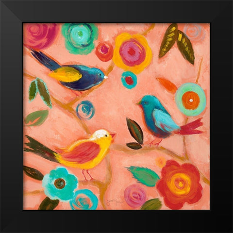 Birds and Whimsy II Black Modern Wood Framed Art Print by Tava Studios
