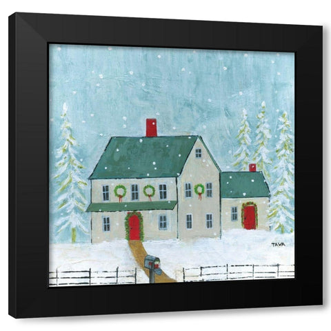 Home For Christmas Black Modern Wood Framed Art Print with Double Matting by Tava Studios