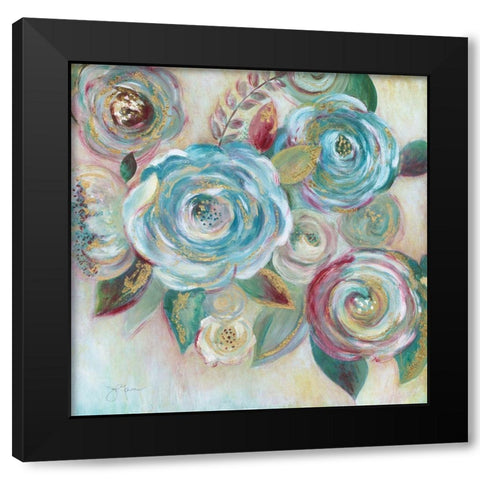 Jeweled Roses Black Modern Wood Framed Art Print by Tava Studios