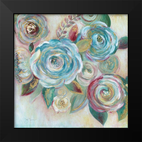 Jeweled Roses Black Modern Wood Framed Art Print by Tava Studios