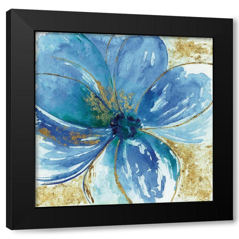 Nigella Blue Black Modern Wood Framed Art Print with Double Matting by Tava Studios
