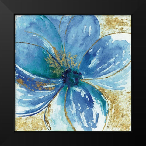Nigella Blue Black Modern Wood Framed Art Print by Tava Studios