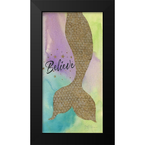 Mermaid Believe Black Modern Wood Framed Art Print by Tava Studios
