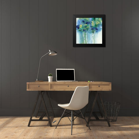 Birch In Blues Black Modern Wood Framed Art Print by Tava Studios