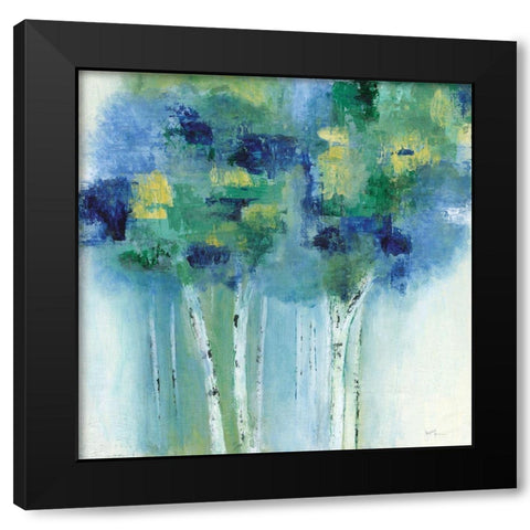 Birch In Blues Black Modern Wood Framed Art Print with Double Matting by Tava Studios