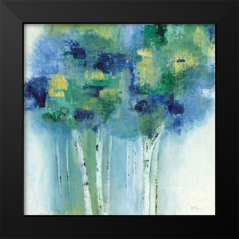 Birch In Blues Black Modern Wood Framed Art Print by Tava Studios