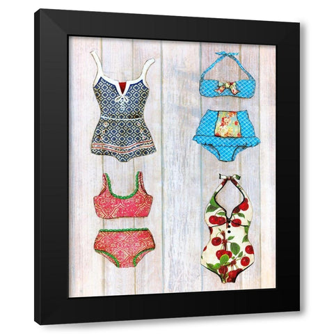 Vintage Bathing Suits I Black Modern Wood Framed Art Print with Double Matting by Tava Studios