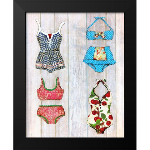 Vintage Bathing Suits I Black Modern Wood Framed Art Print by Tava Studios
