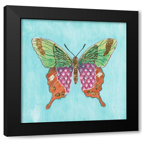 Butterfly on Blue Black Modern Wood Framed Art Print with Double Matting by Tava Studios