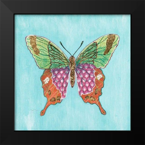 Butterfly on Blue Black Modern Wood Framed Art Print by Tava Studios